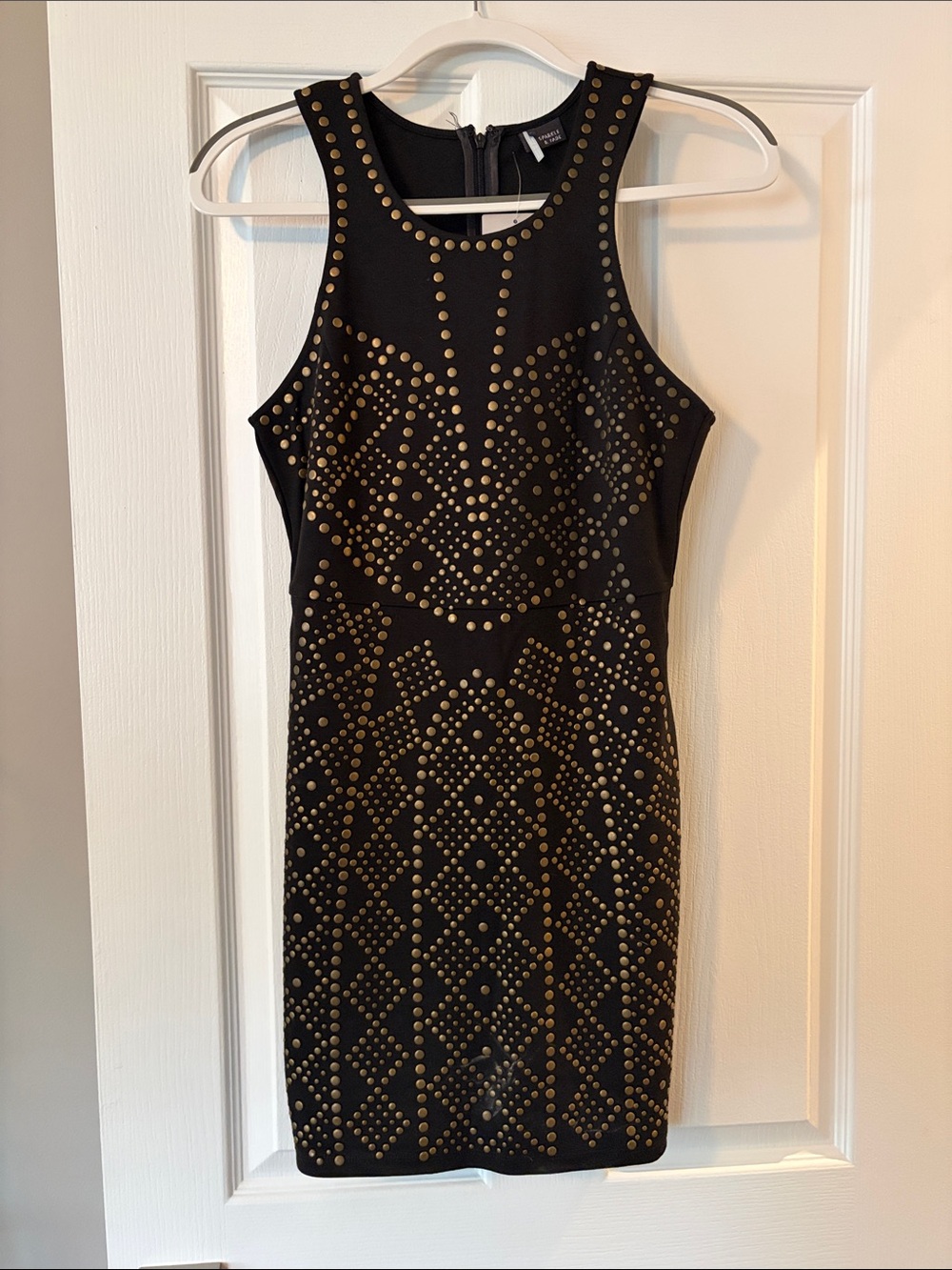 Sparkle & Fade Black Mini Dress with Gold Stud Pattern